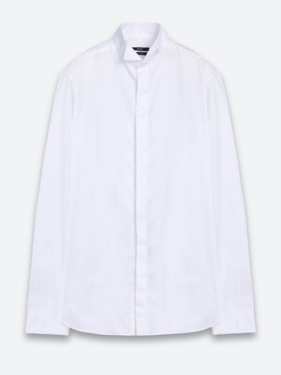 White Plain Slim Fit Double Cuff Tuxedo Shirts - 6