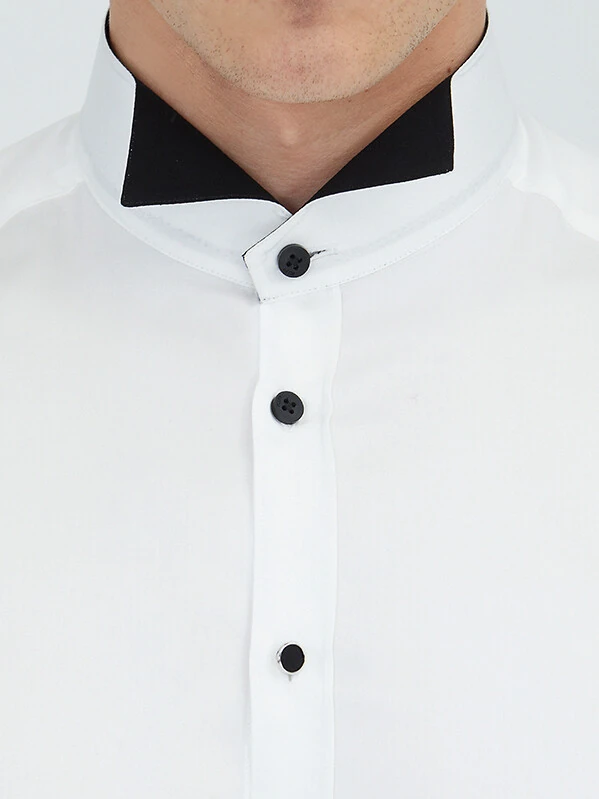 White Plain Slim Fit Double Cuff Wing Collar Tuxedo Shirts - 4