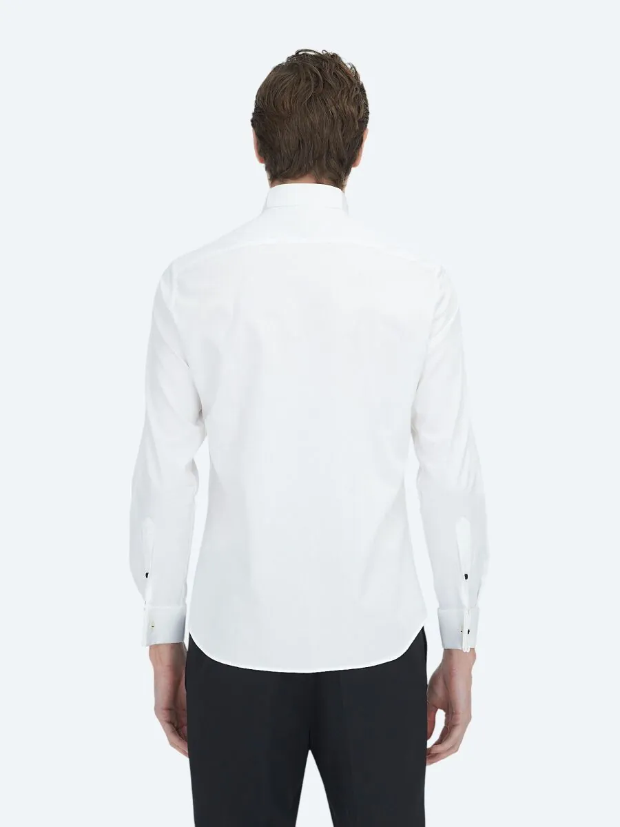 White Plain Slim Fit Double Cuff Wing Collar Tuxedo Shirts - 5