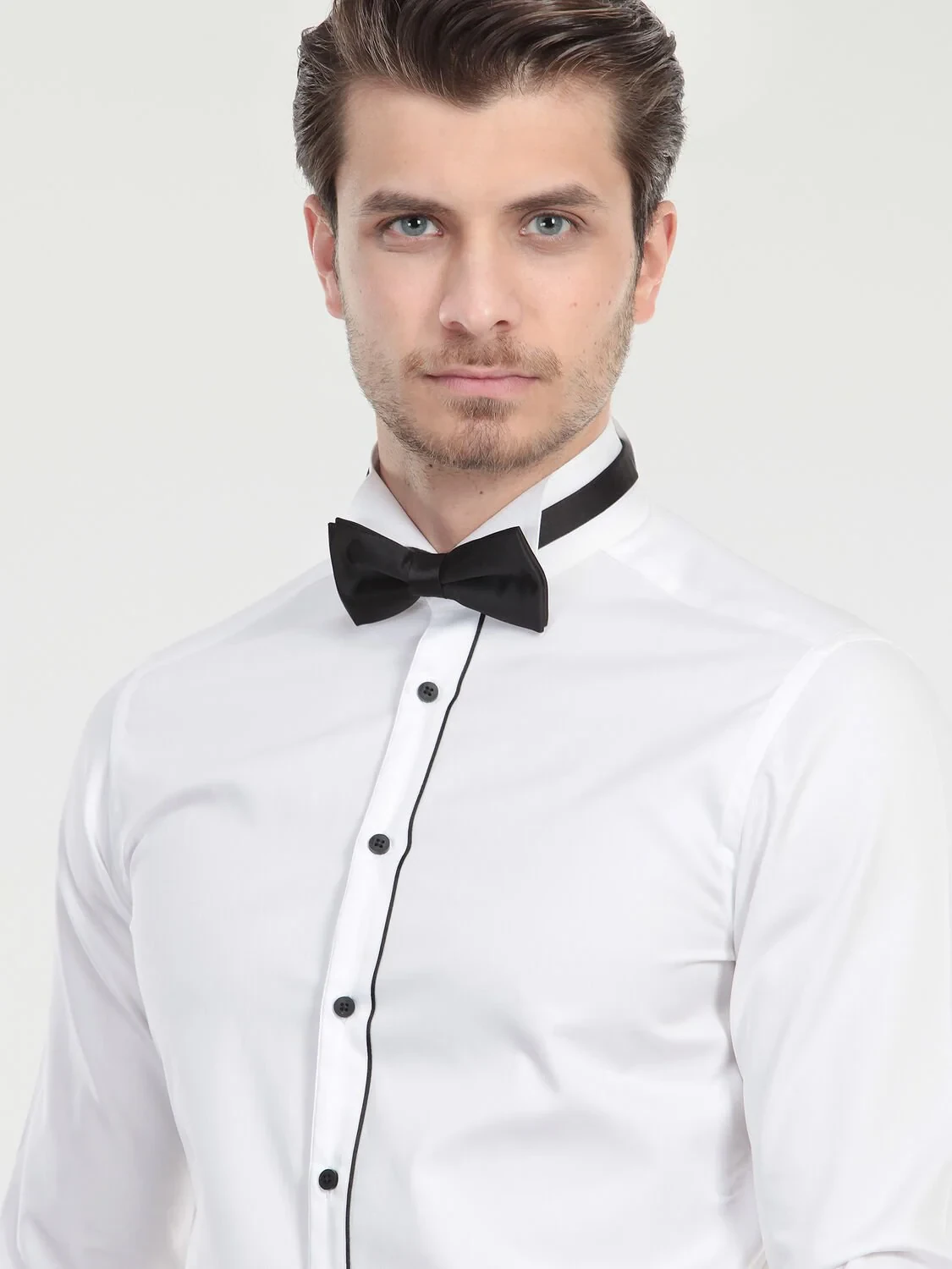 White Plain Slim Fit Double Cuff Wing Collar Tuxedo Shirts - 4