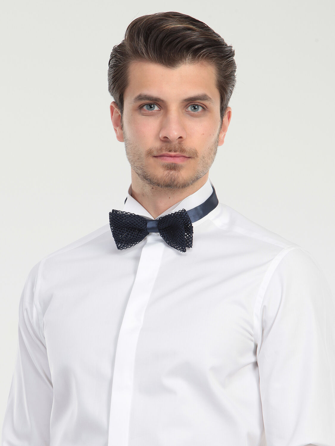 White Plain Slim Fit Double Cuff Wing Collar Tuxedo Shirts - 4