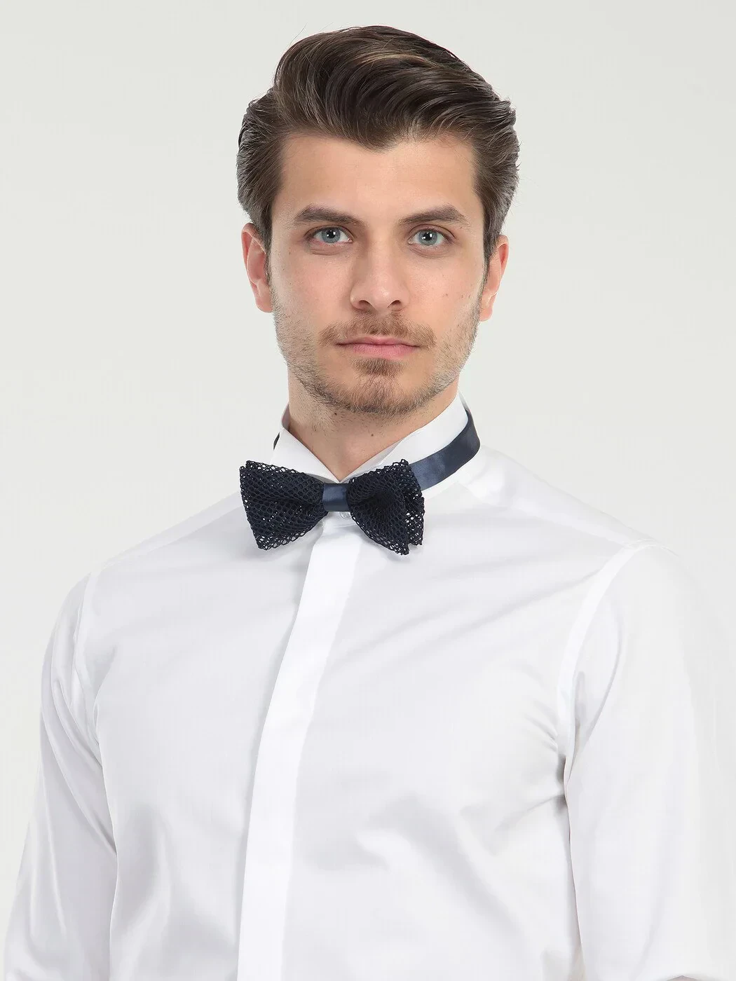 White Plain Slim Fit Double Cuff Wing Collar Tuxedo Shirts - 4