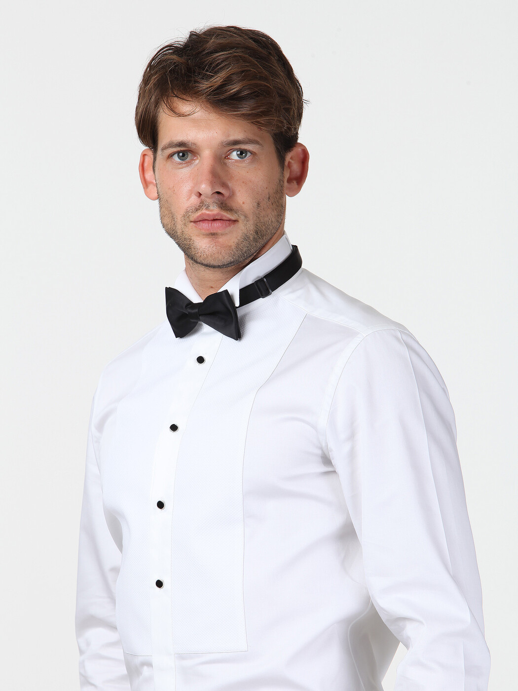 White Plain Slim Fit Double Cuff Wing Collar Tuxedo Shirts - 3