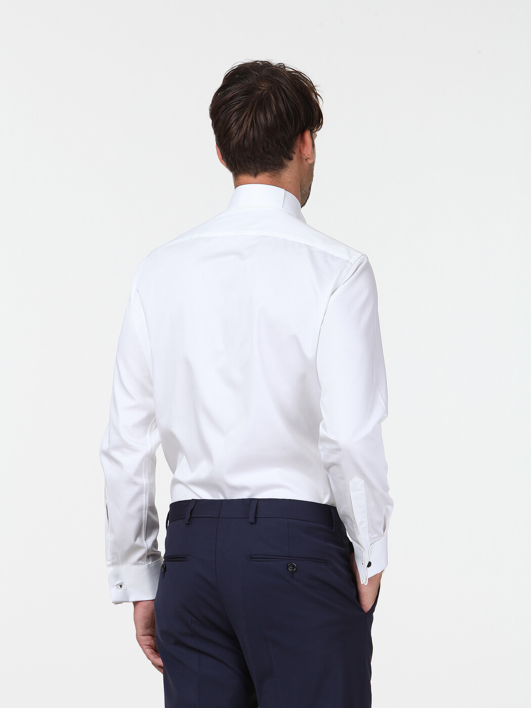 White Plain Slim Fit Double Cuff Wing Collar Tuxedo Shirts - 4