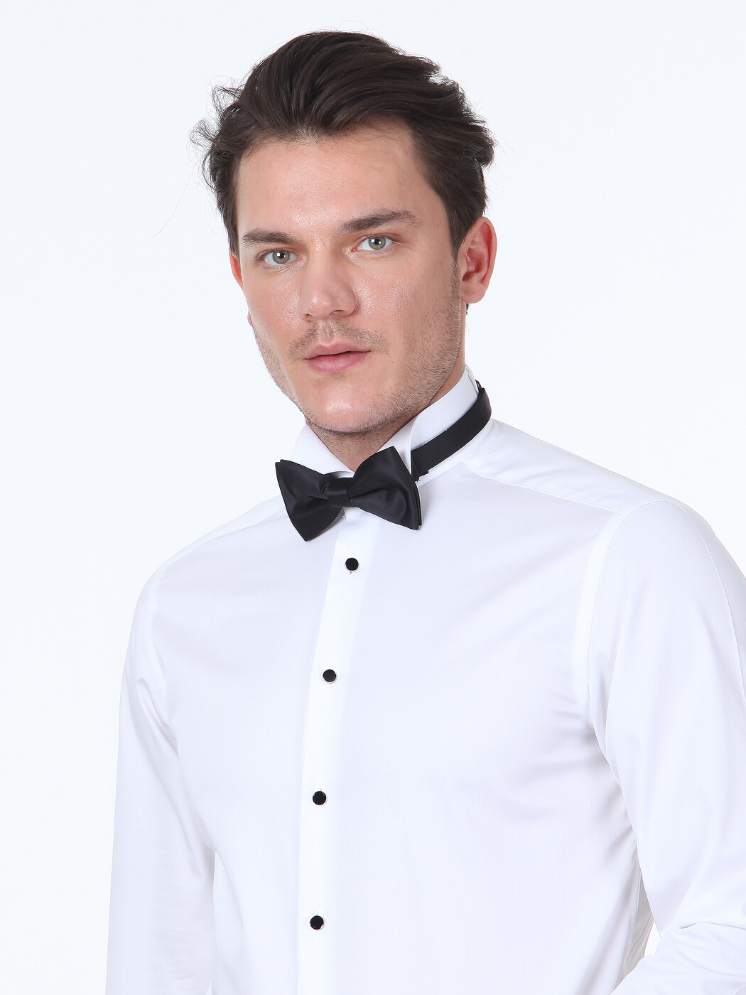 White Plain Slim Fit Double Cuff Wing Collar Tuxedo Shirts - 3