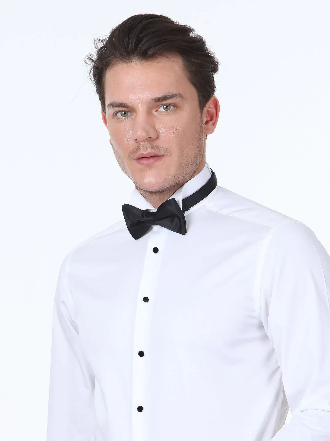 White Plain Slim Fit Double Cuff Wing Collar Tuxedo Shirts - 3
