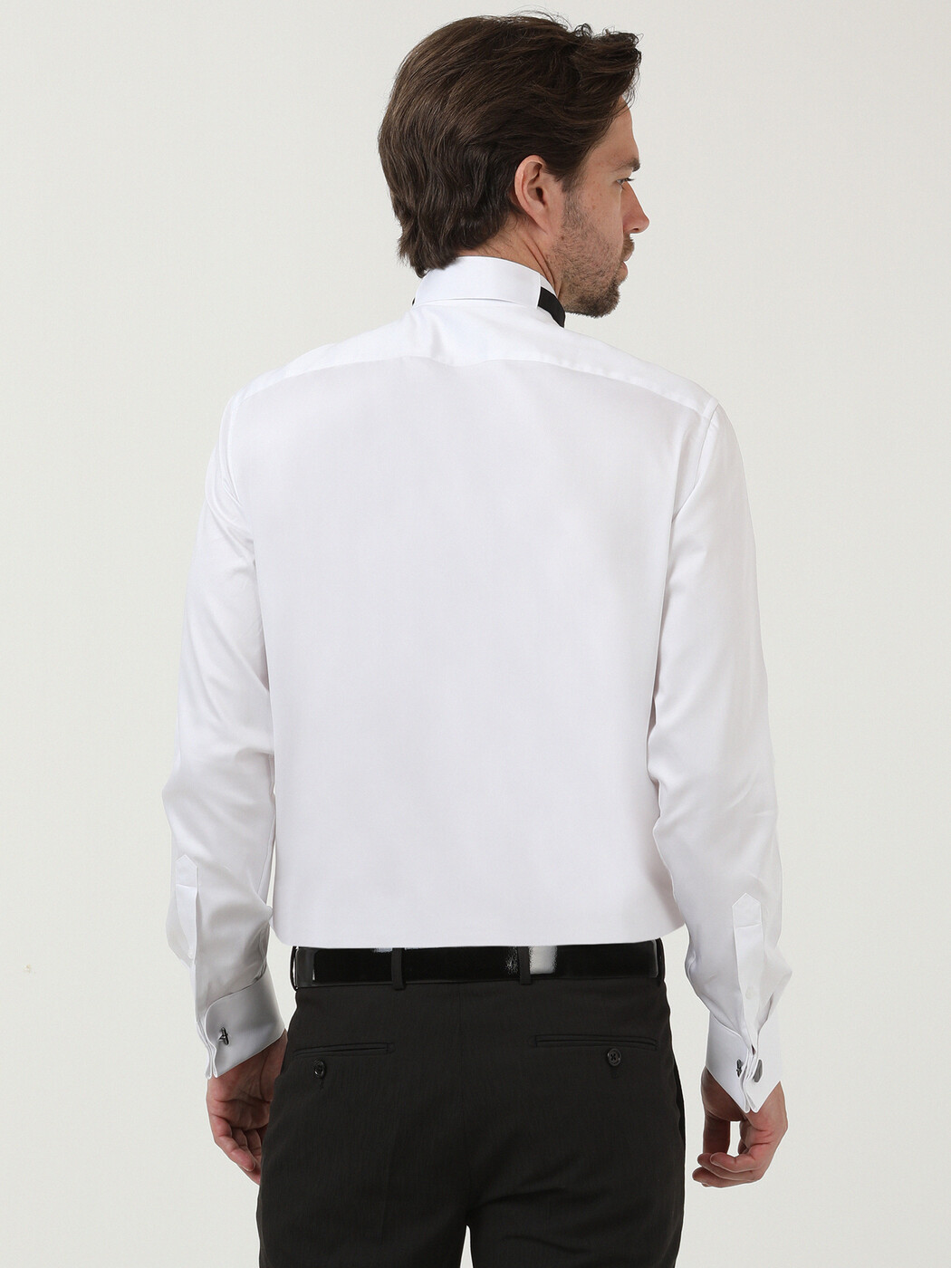White Plain Slim Fit Double Cuff Wing Collar Tuxedo Shirts - 4