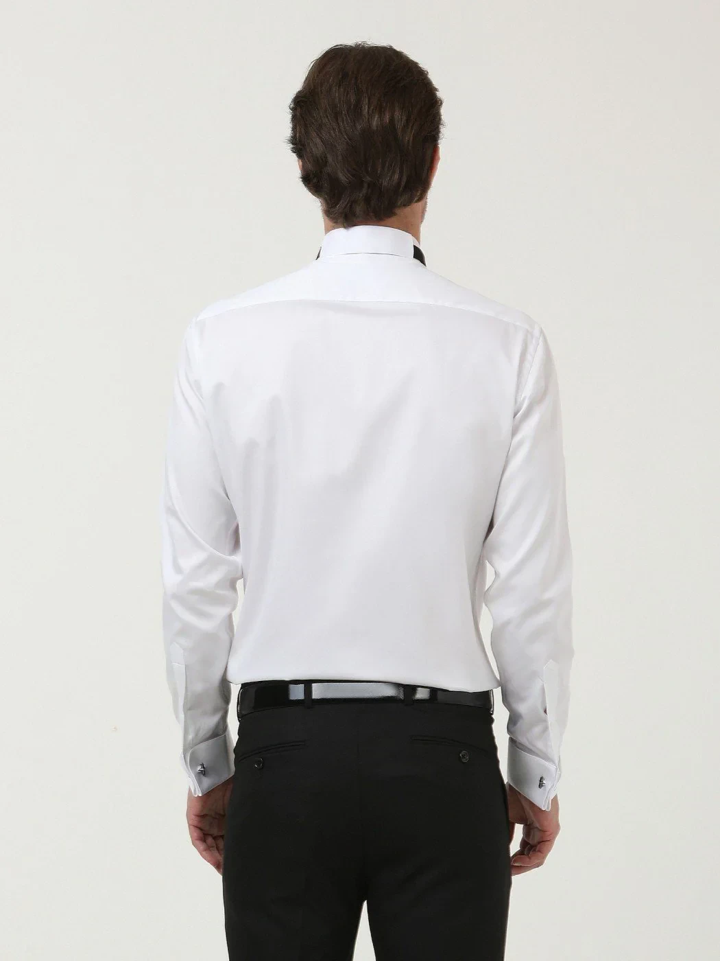 White Plain Slim Fit Double Cuff Wing Collar Tuxedo Shirts - 4