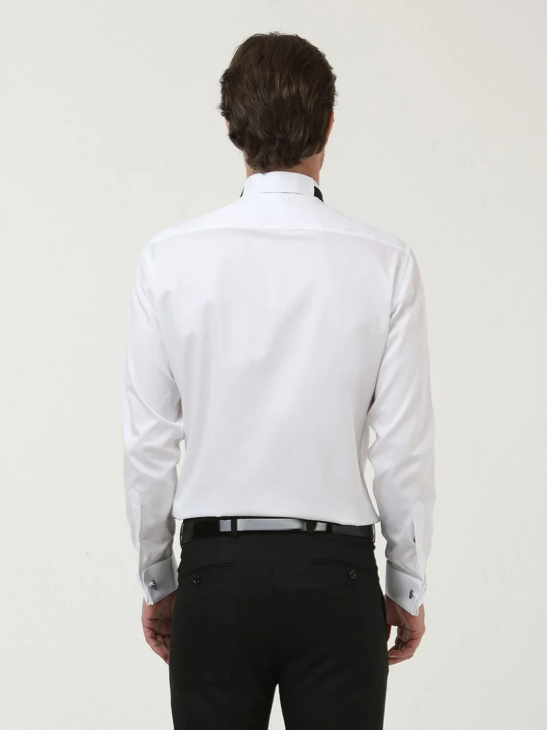 White Plain Slim Fit Double Cuff Wing Collar Tuxedo Shirts - 4