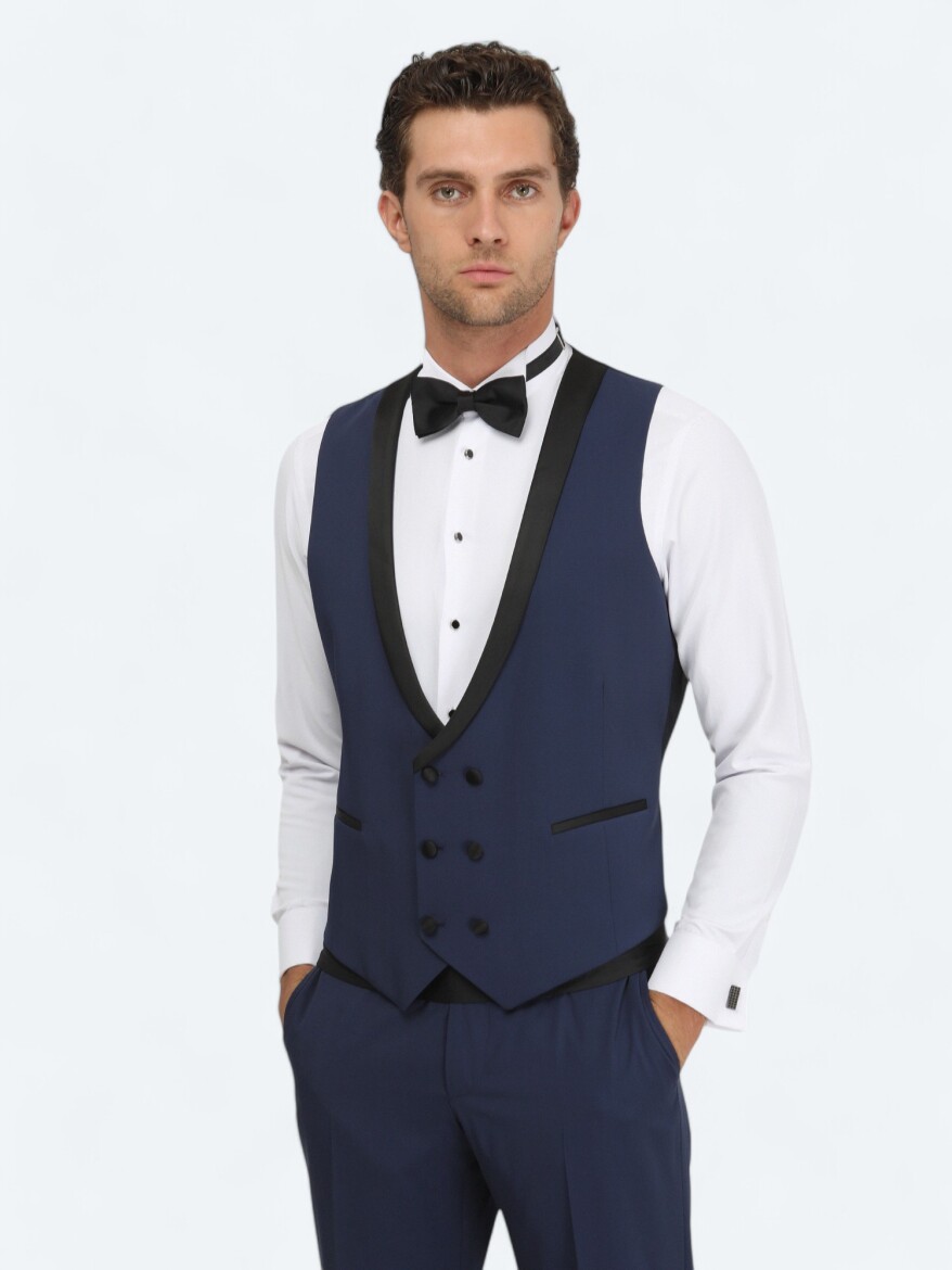 White Plain Slim Fit Double Cuff Wing Collar Tuxedo Shirts - 3