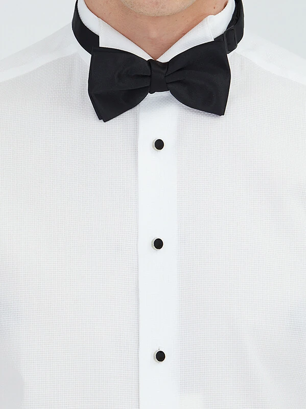 White Plain Slim Fit Double Cuff Wing Collar Tuxedo Shirts - 4