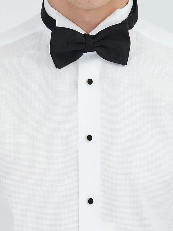 White Plain Slim Fit Double Cuff Wing Collar Tuxedo Shirts - 4