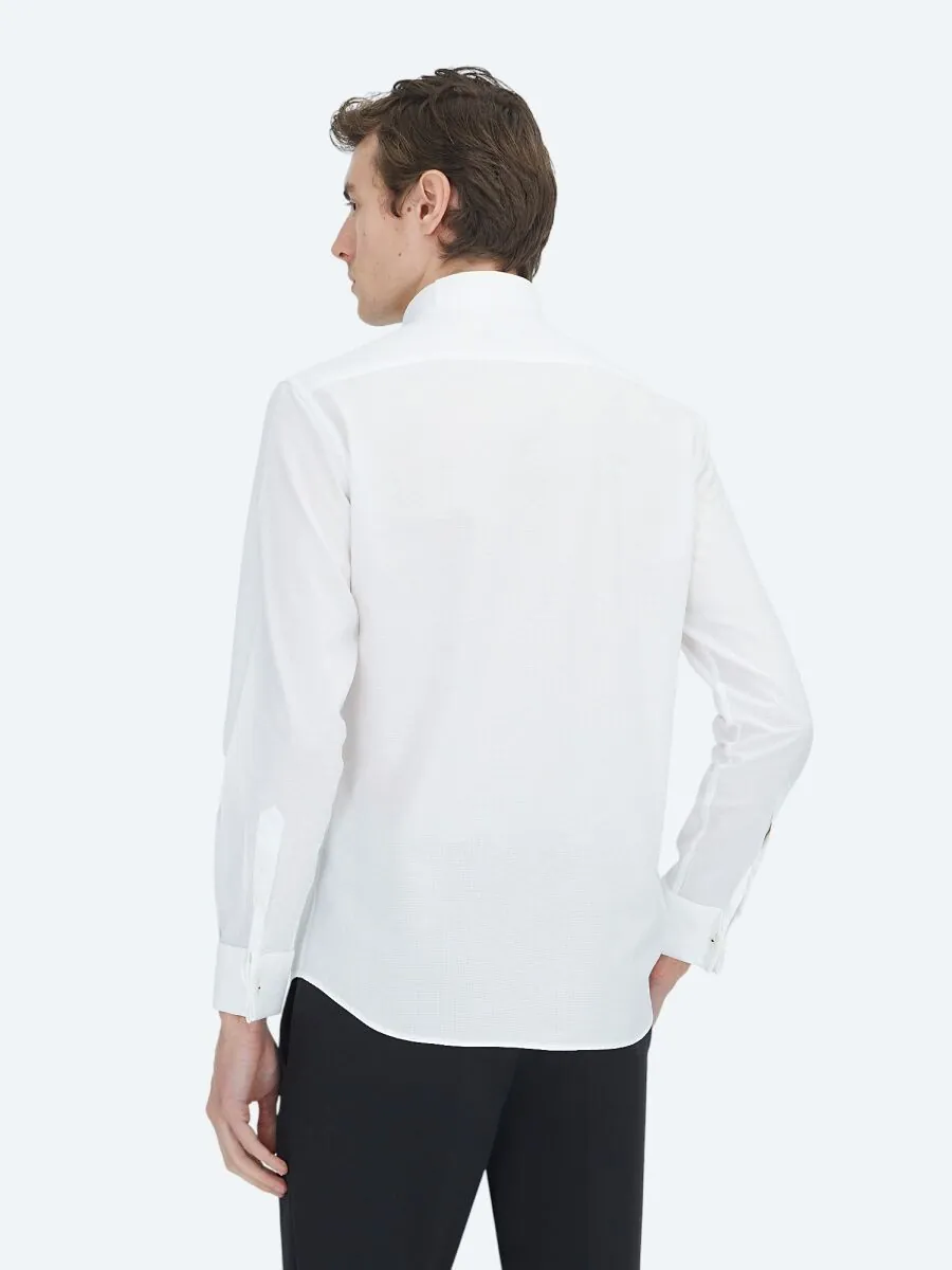 White Plain Slim Fit Double Cuff Wing Collar Tuxedo Shirts - 5