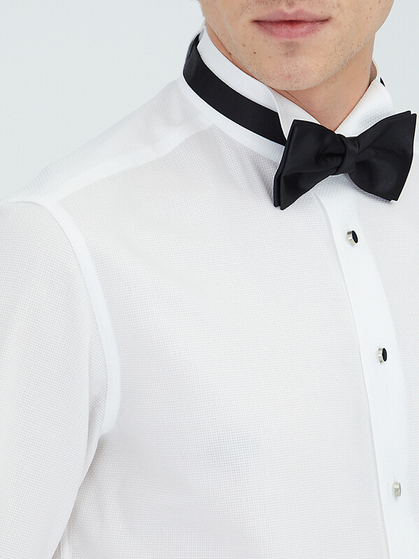 White Plain Slim Fit Double Cuff Wing Collar Tuxedo Shirts - 3