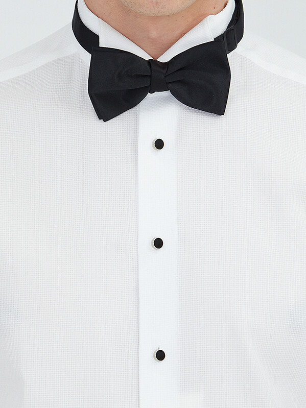 White Plain Slim Fit Double Cuff Wing Collar Tuxedo Shirts - 4