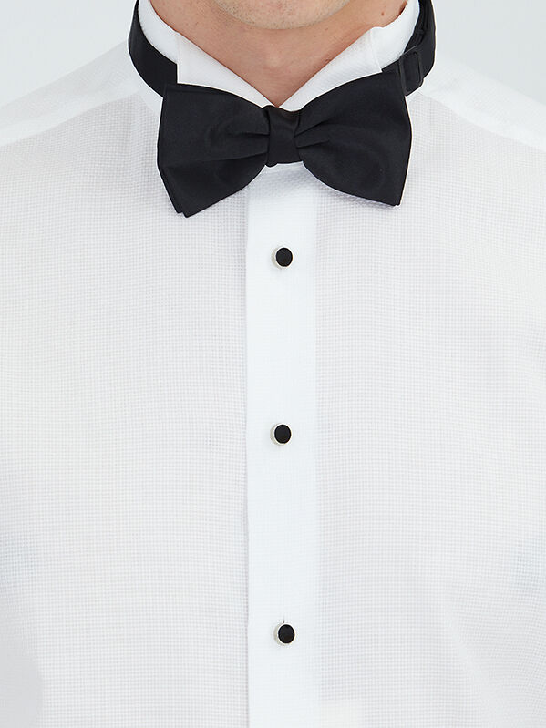 White Plain Slim Fit Double Cuff Wing Collar Tuxedo Shirts - 4