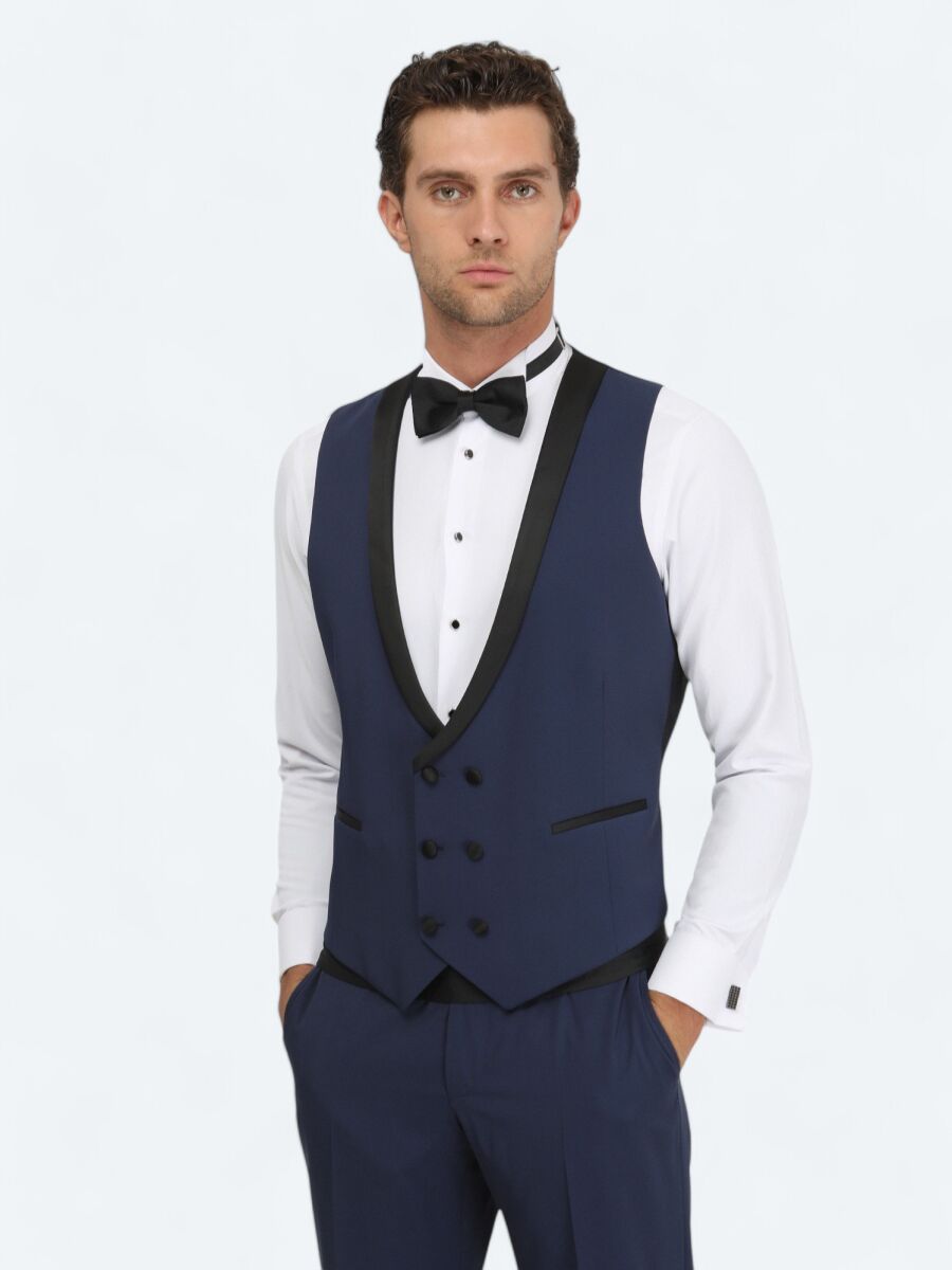 White Plain Slim Fit Double Cuff Wing Collar Tuxedo Shirts - 3