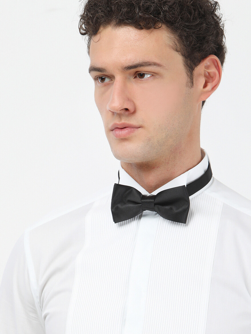 White Plain Slim Fit Double Cuff Wing Collar Tuxedo Shirts - 1