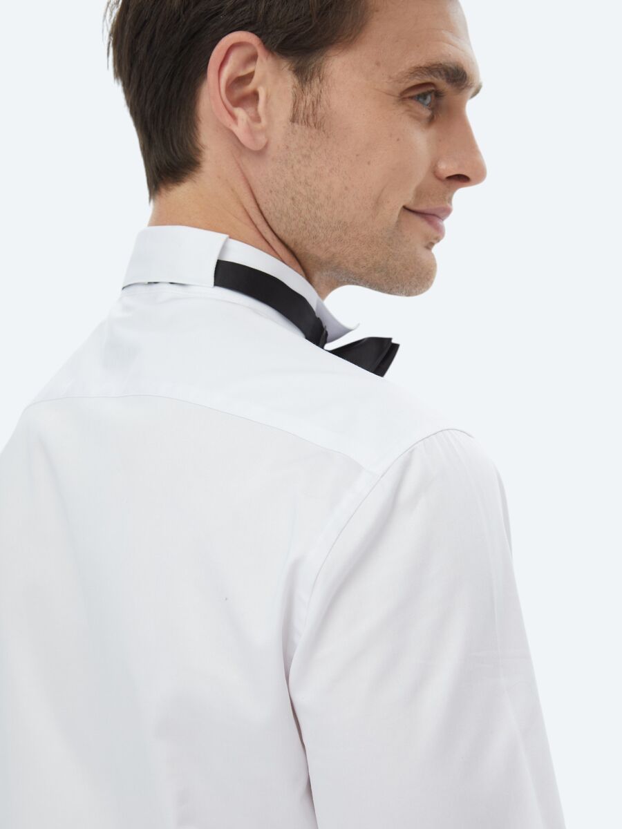White Plain Slim Fit Double Cuff Wing Collar Tuxedo Shirts - 9