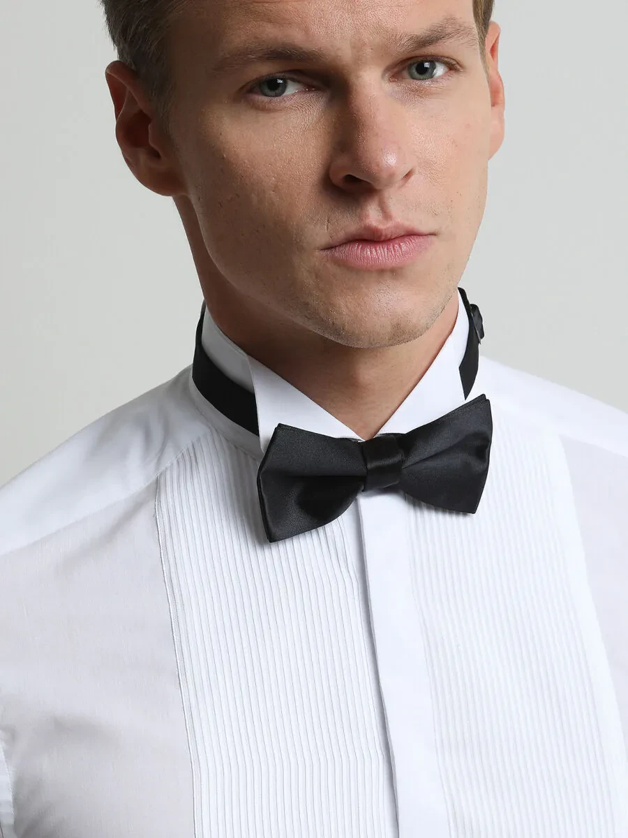 White Plain Slim Fit Double Cuff Wing Collar Tuxedo Shirts - 3