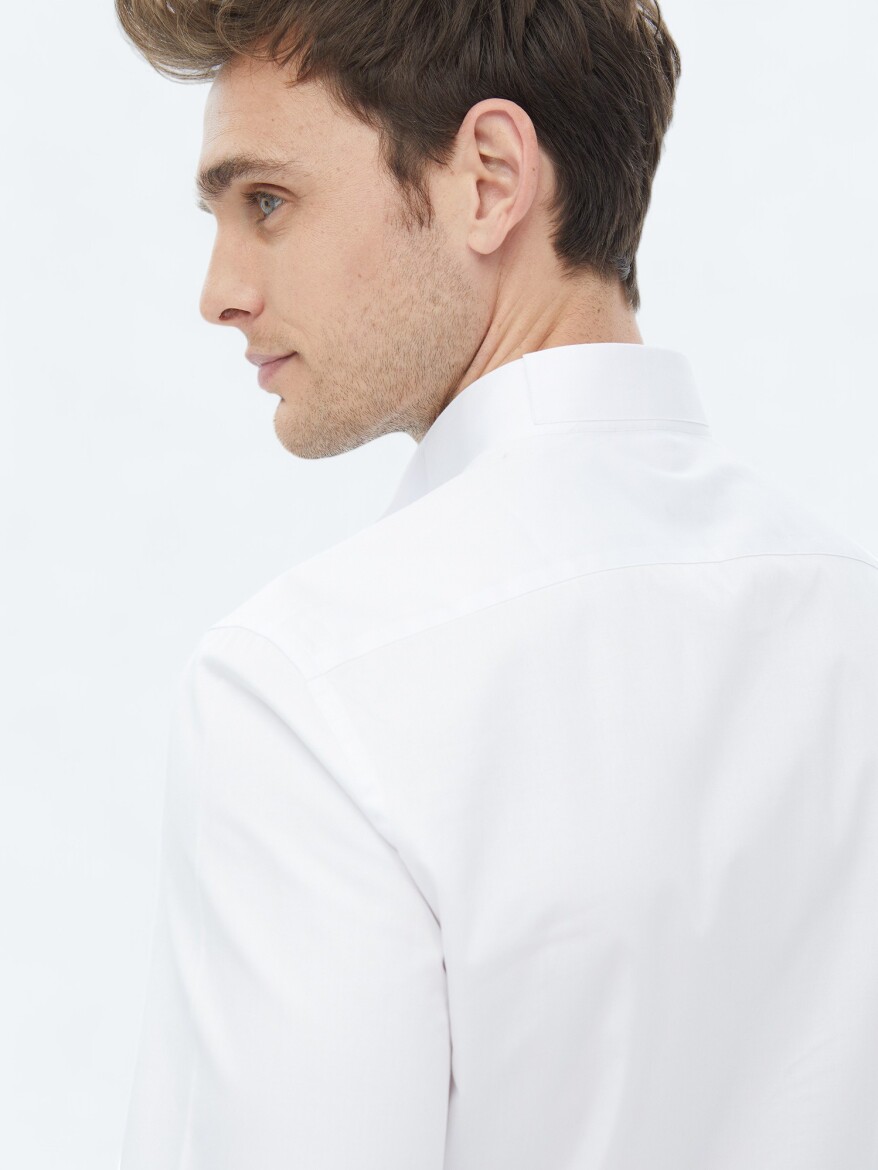 White Plain Slim Fit Double Cuff Wing Collar Tuxedo Shirts - 5