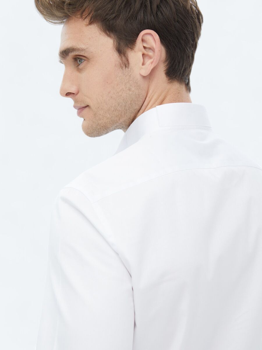 White Plain Slim Fit Double Cuff Wing Collar Tuxedo Shirts - 4