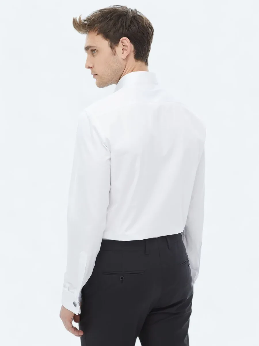 White Plain Slim Fit Double Cuff Wing Collar Tuxedo Shirts - 6
