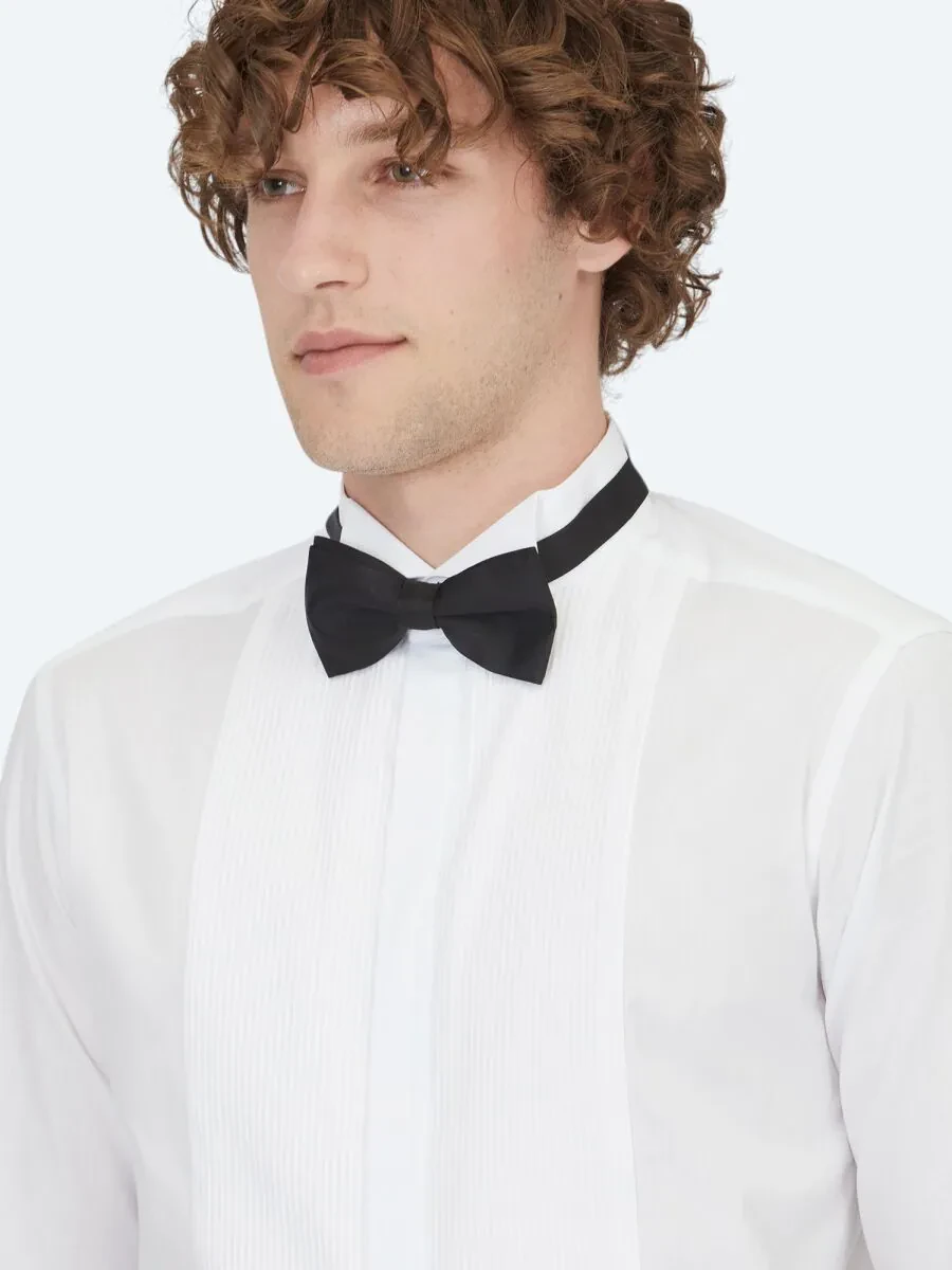 White Plain Slim Fit Double Cuff Wing Collar Tuxedo Shirts - 4
