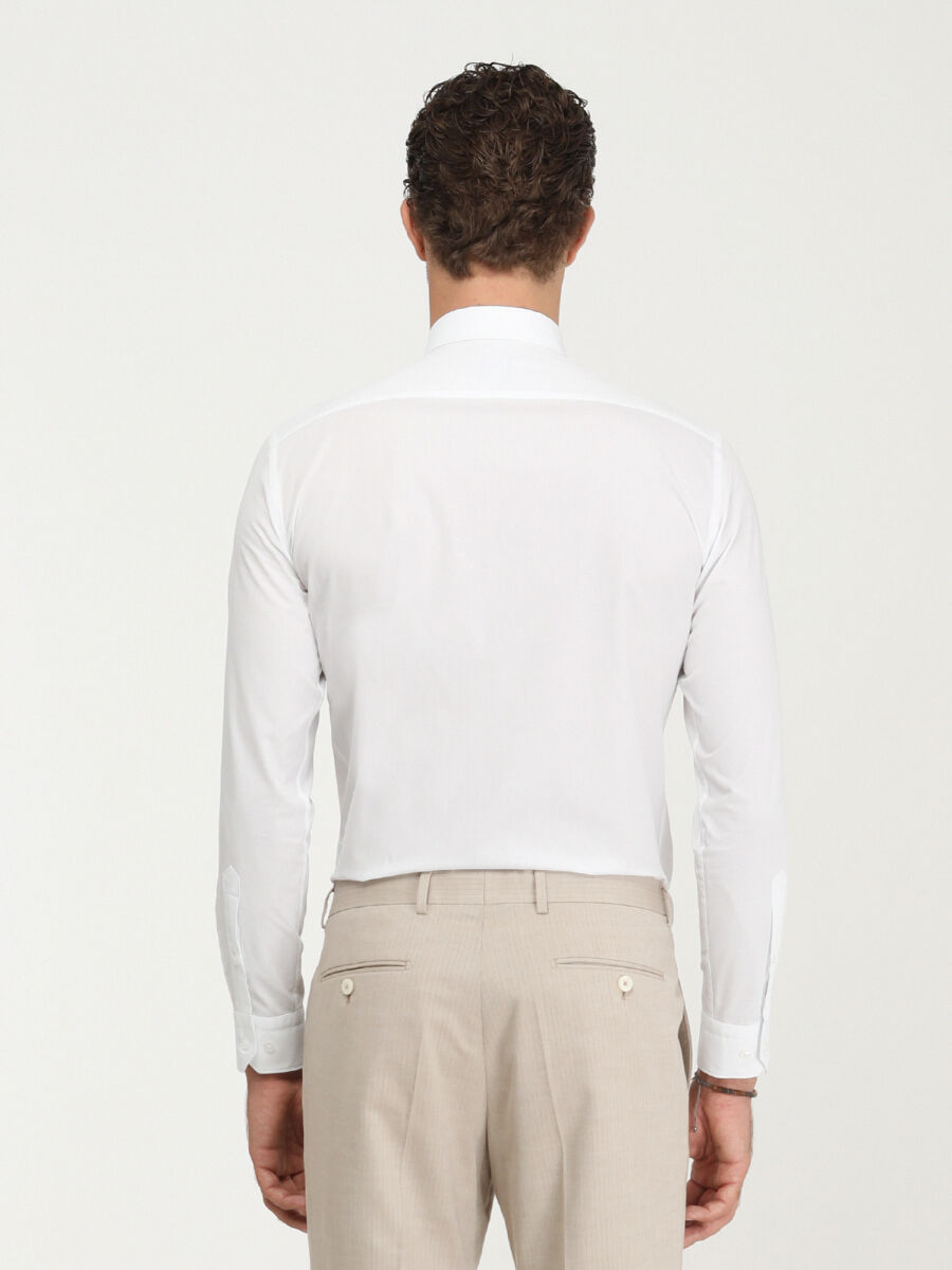 White Plain Slim Fit Flat Cuff Classic Collar Tuxedo Shirts - 4
