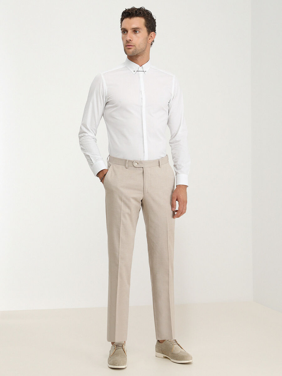 White Plain Slim Fit Flat Cuff Classic Collar Tuxedo Shirts - 2
