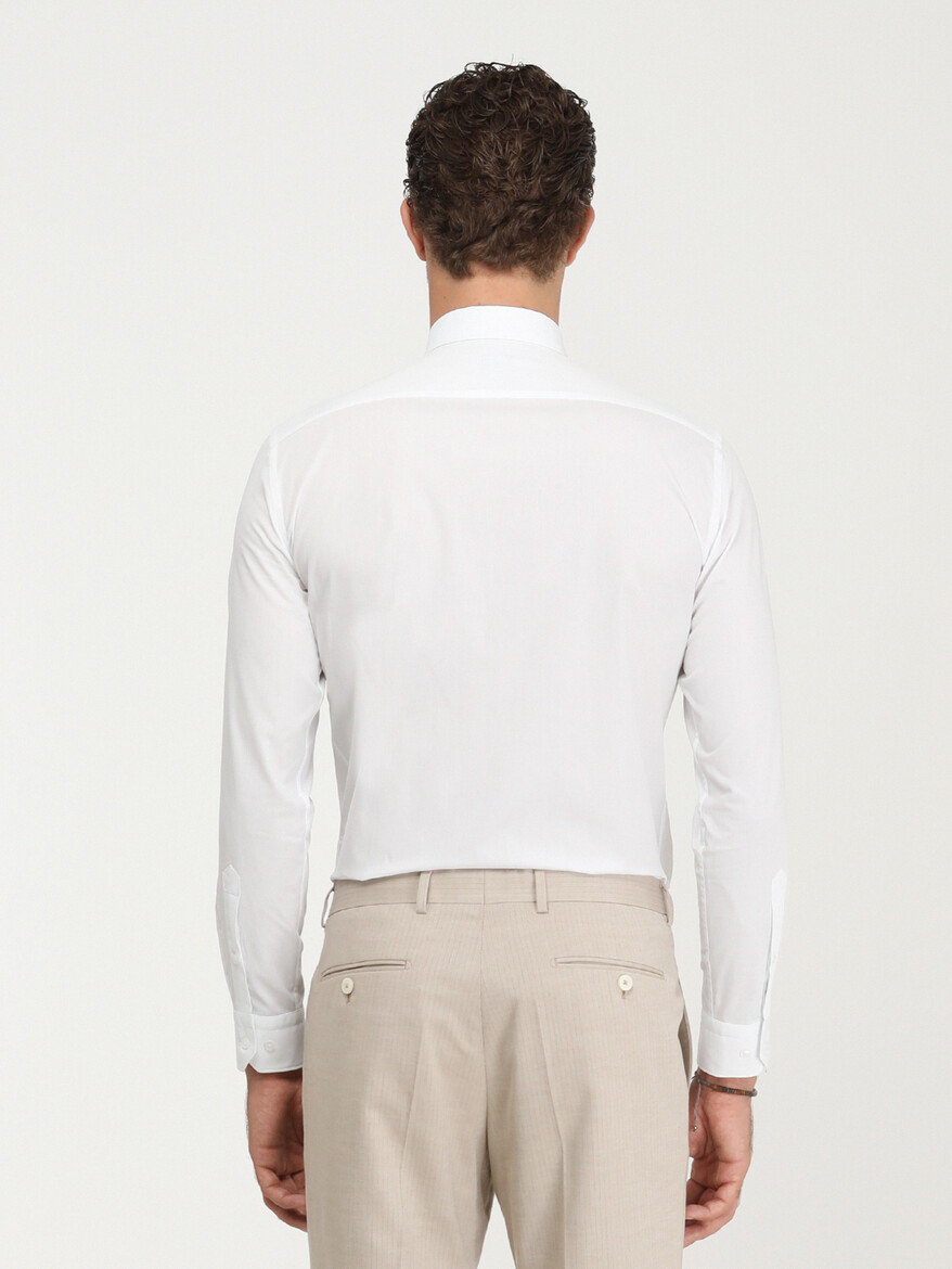 White Plain Slim Fit Flat Cuff Classic Collar Tuxedo Shirts - 5