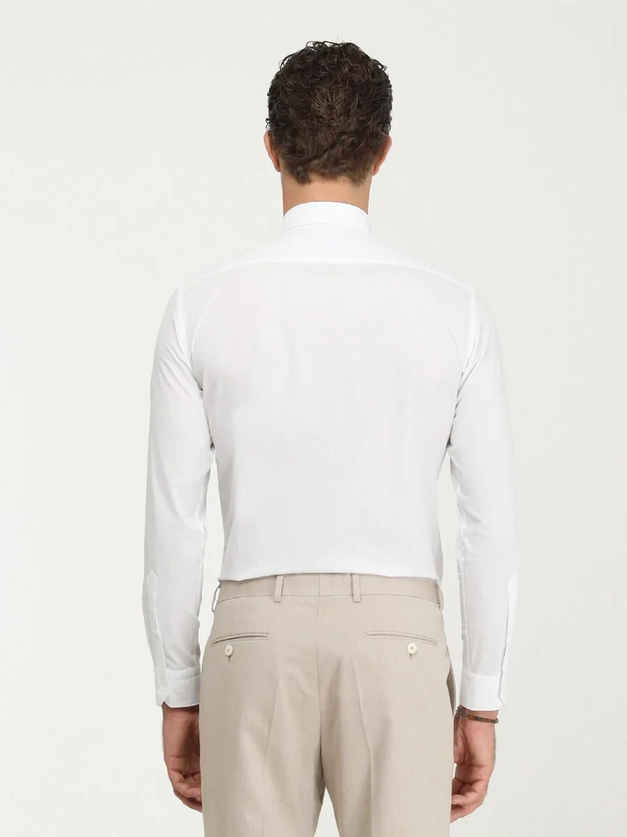 White Plain Slim Fit Flat Cuff Classic Collar Tuxedo Shirts - 5