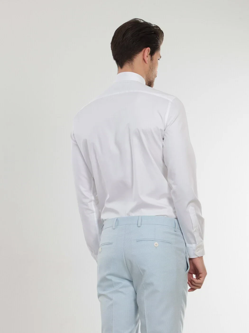 White Plain Slim Fit Flat Cuff Mandarin Collar Tuxedo Shirts - 5