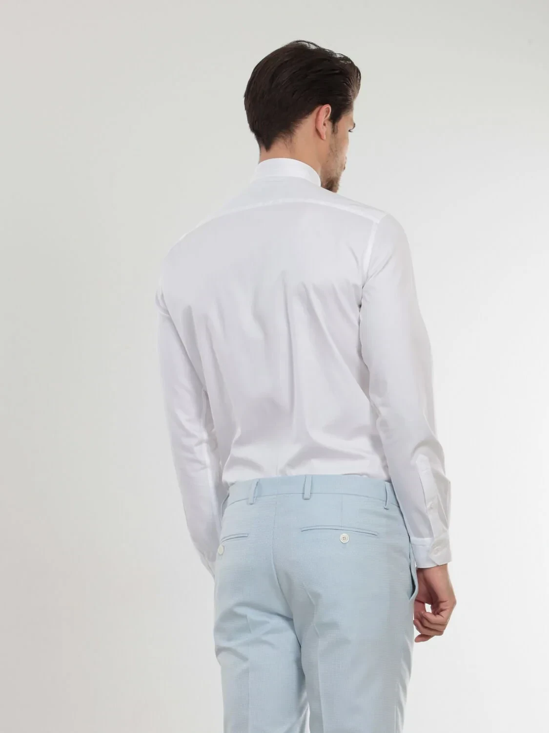 White Plain Slim Fit Flat Cuff Mandarin Collar Tuxedo Shirts - 5