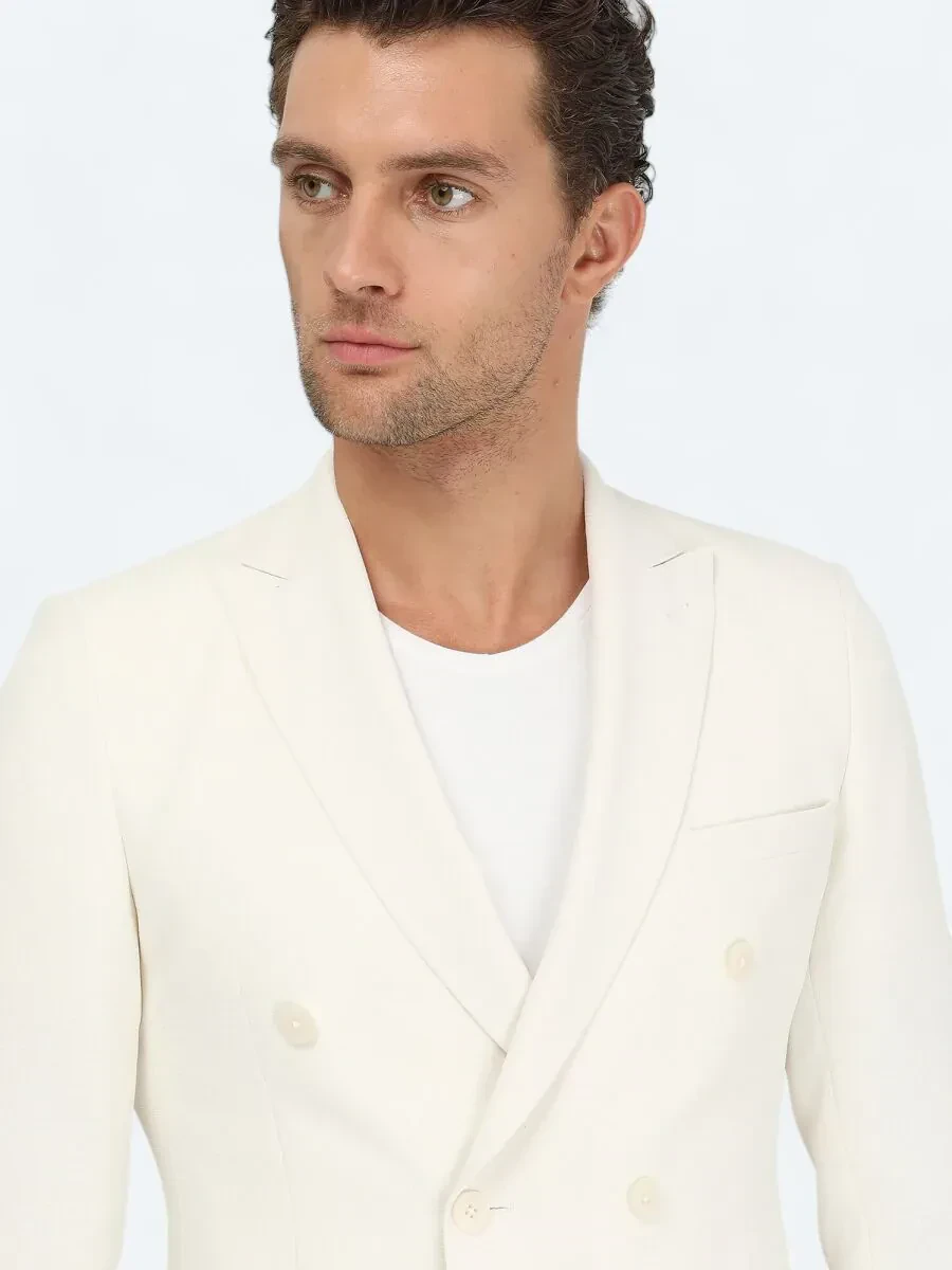 White Plain Slim Fit Jacket - 4