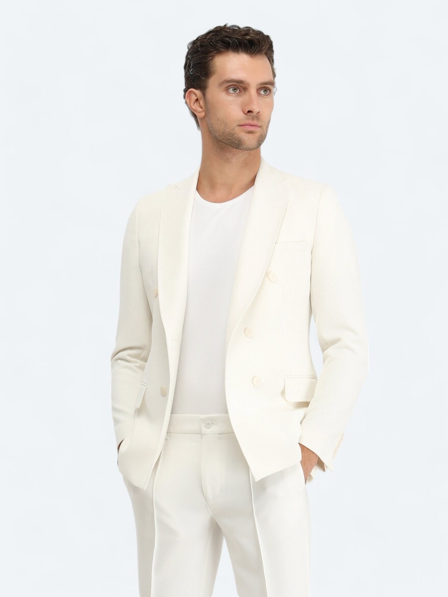 White Plain Slim Fit Jacket - 3