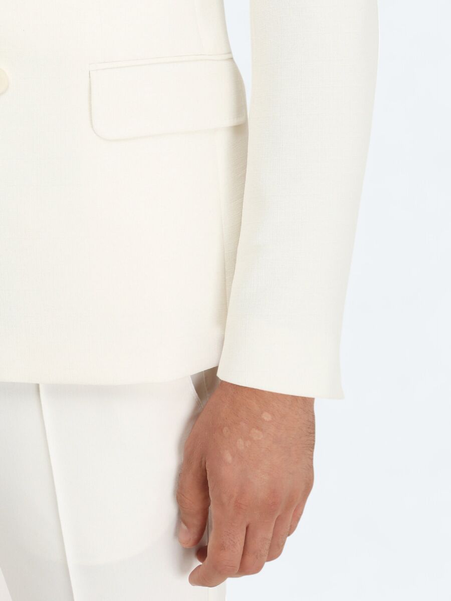 White Plain Slim Fit Jacket - 5