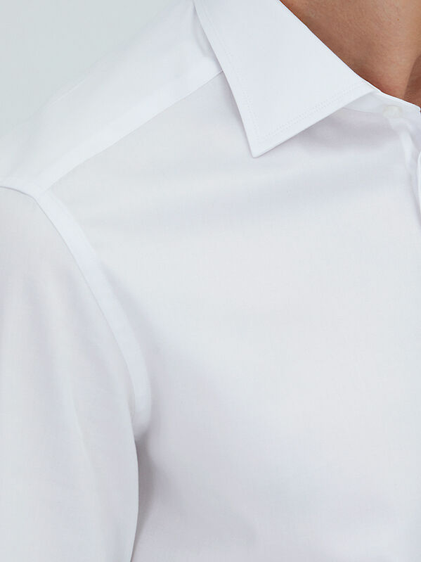 White Plain Slim Fit Long Weaving Classical 100% Cotton Shirt - 3