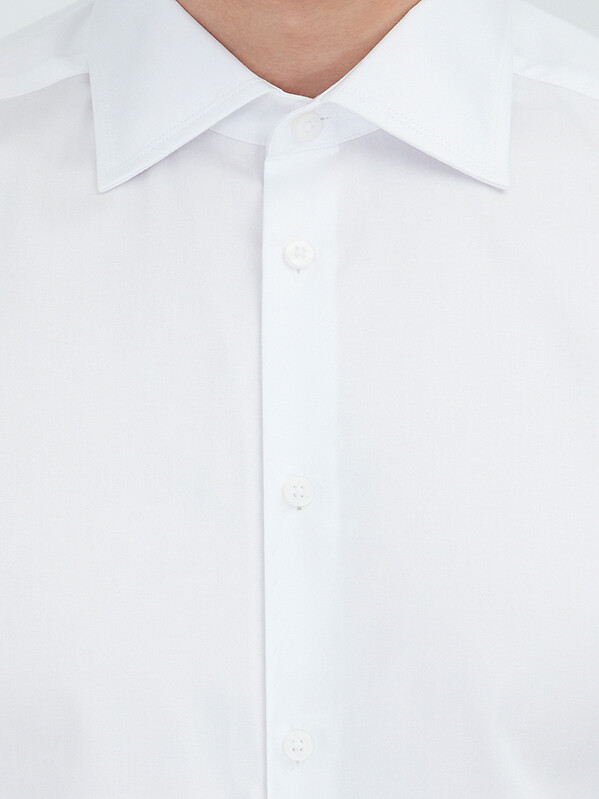 White Plain Slim Fit Long Weaving Classical 100% Cotton Shirt - 4