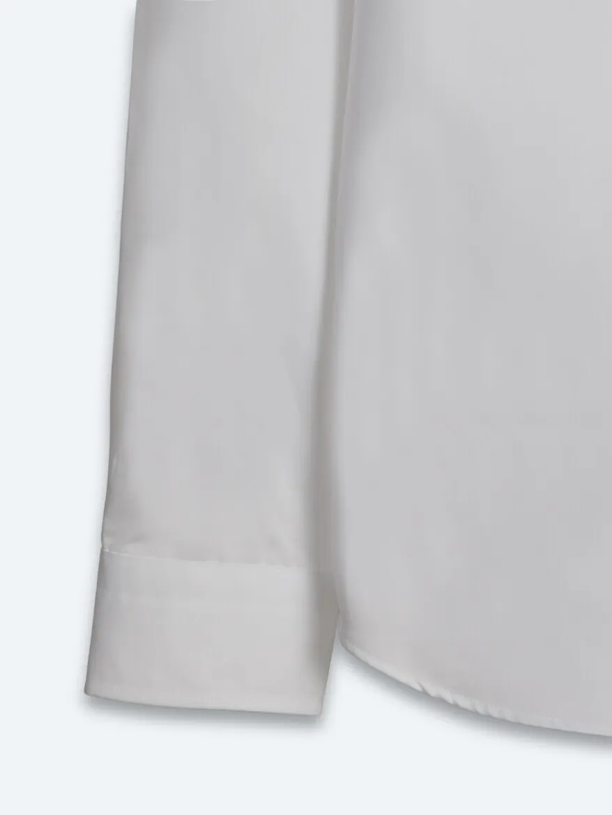 White Plain Slim Fit Long Weaving Classical 100% Cotton Shirt - 10