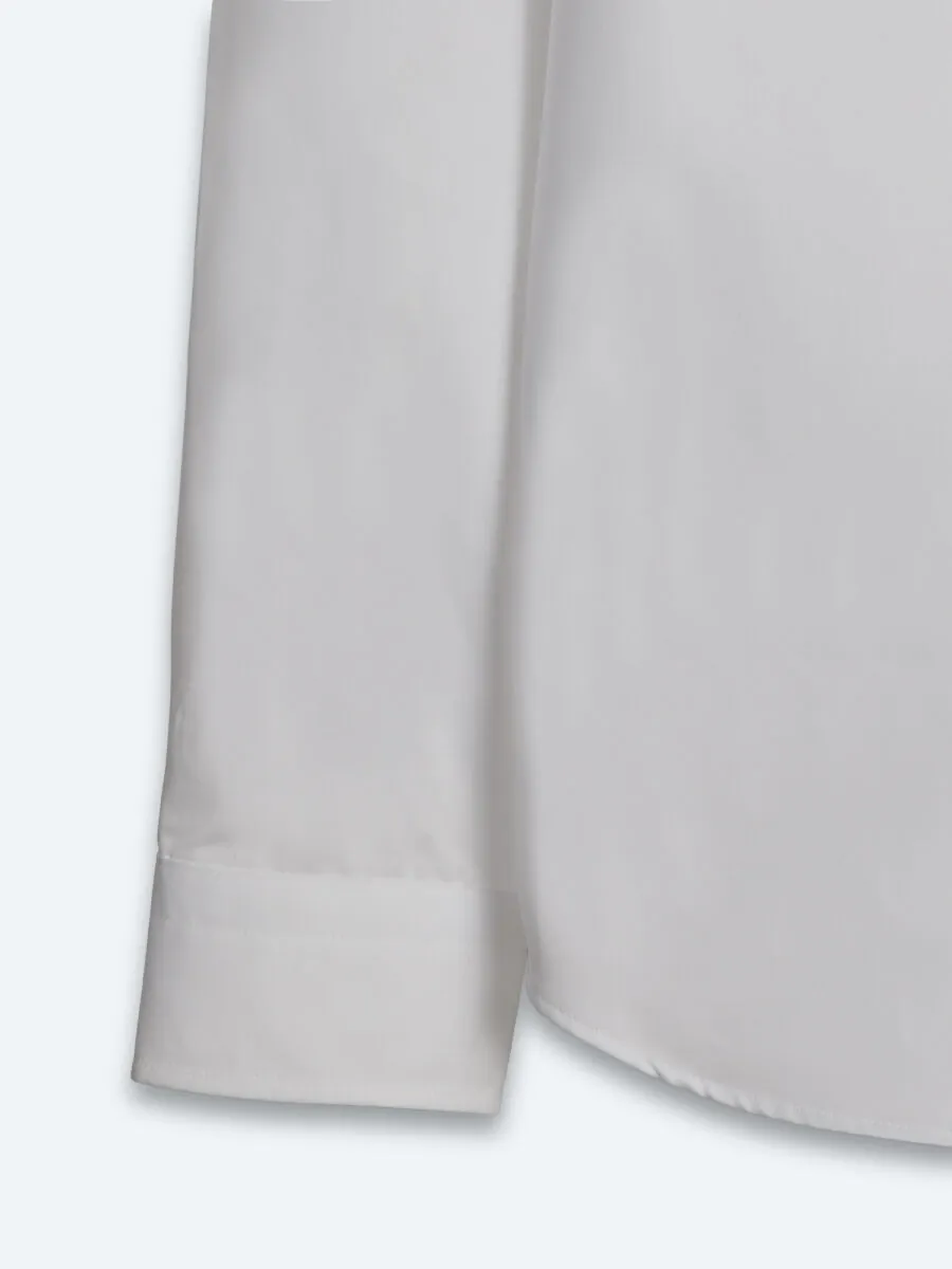 White Plain Slim Fit Long Weaving Classical 100% Cotton Shirt - 10