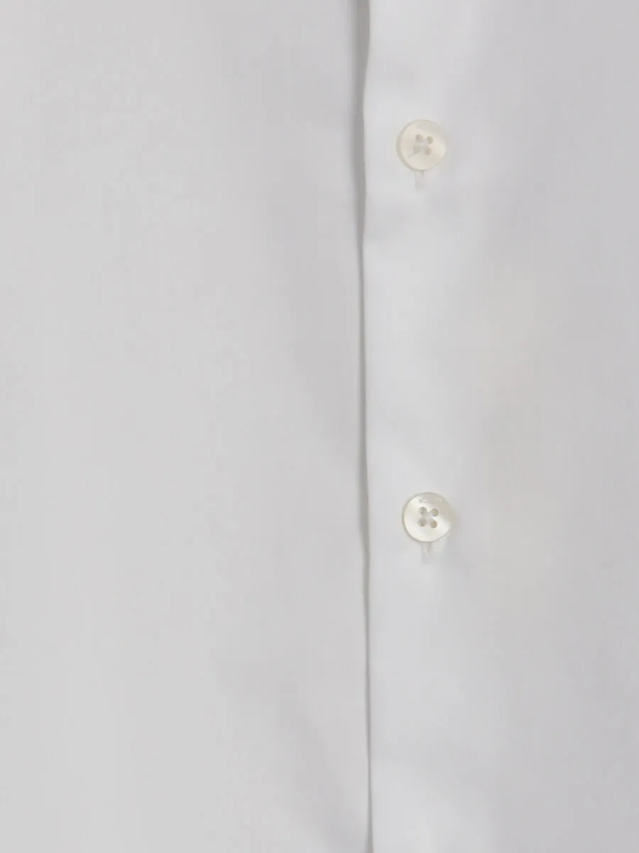 White Plain Slim Fit Long Weaving Classical 100% Cotton Shirt - 12