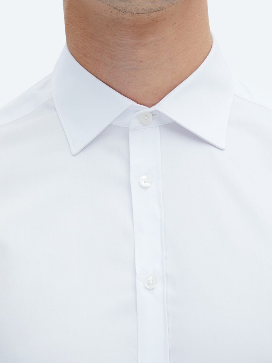 White Plain Slim Fit Long Weaving Classical 100% Cotton Shirt - 4