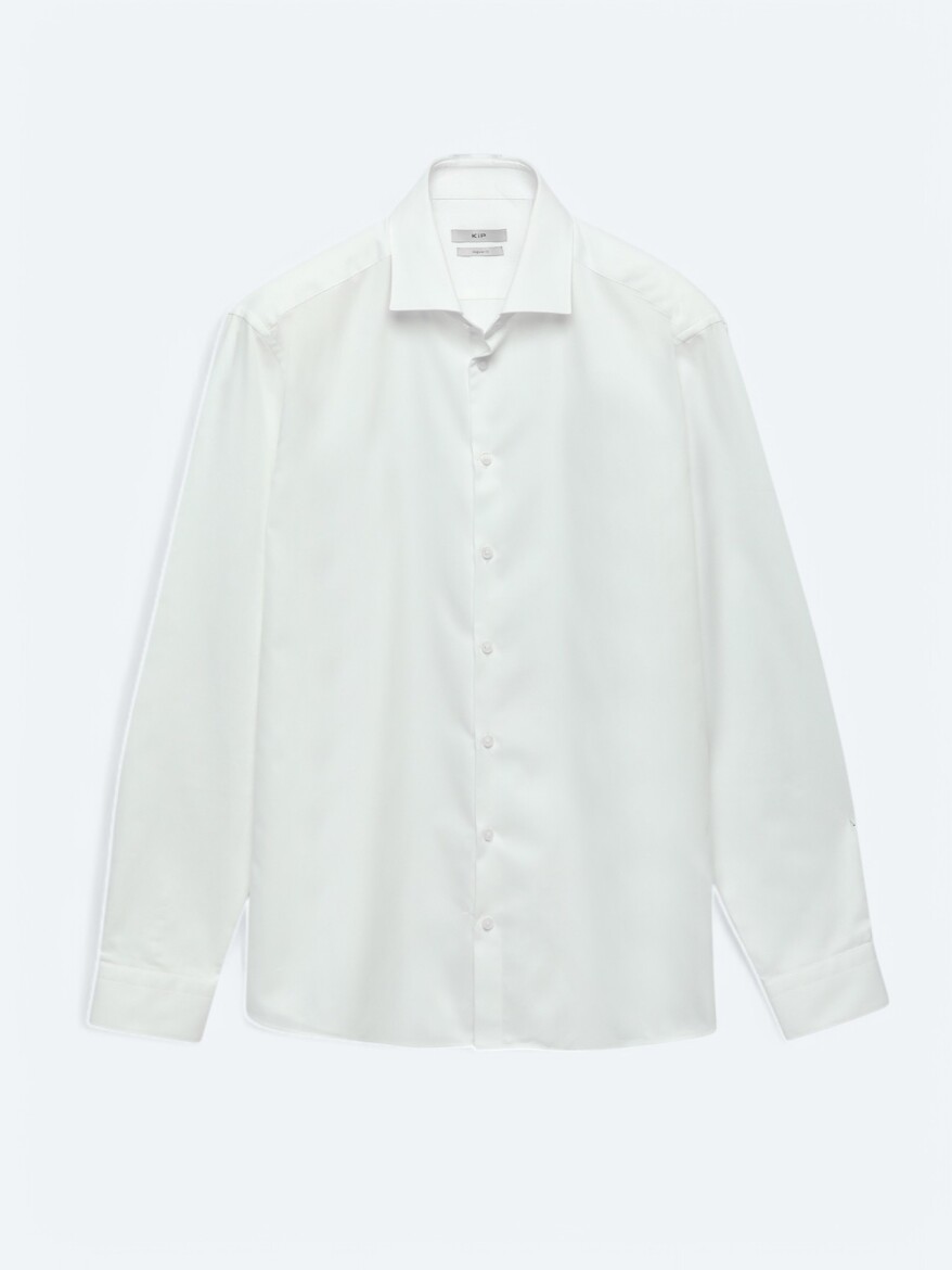 White Plain Slim Fit Long Weaving Classical 100% Cotton Shirt - 6