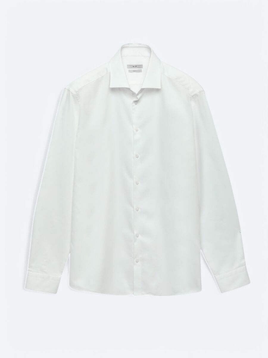 White Plain Slim Fit Long Weaving Classical 100% Cotton Shirt - 6