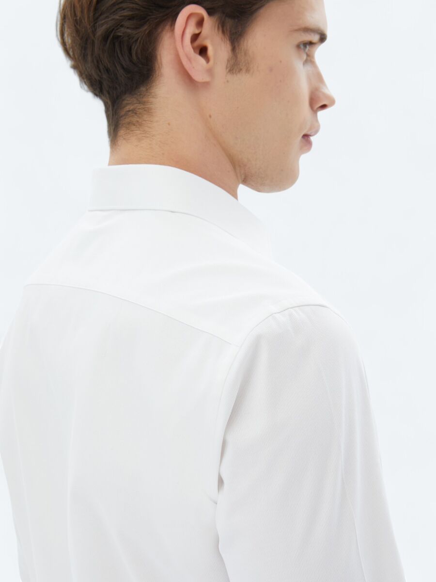 White Plain Slim Fit Long Weaving Classical 100% Cotton Shirt - 4