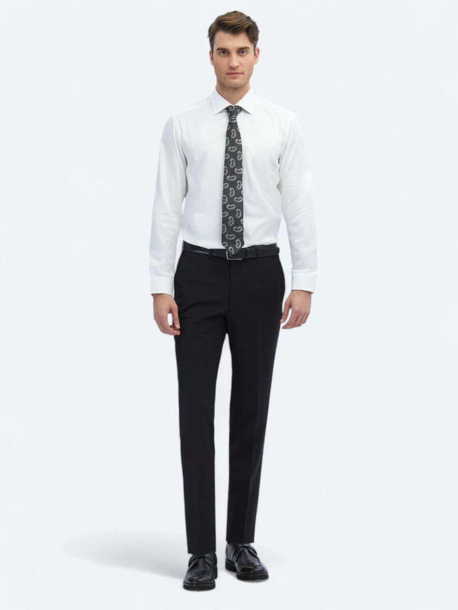 White Plain Slim Fit Long Weaving Classical 100% Cotton Shirt - 2