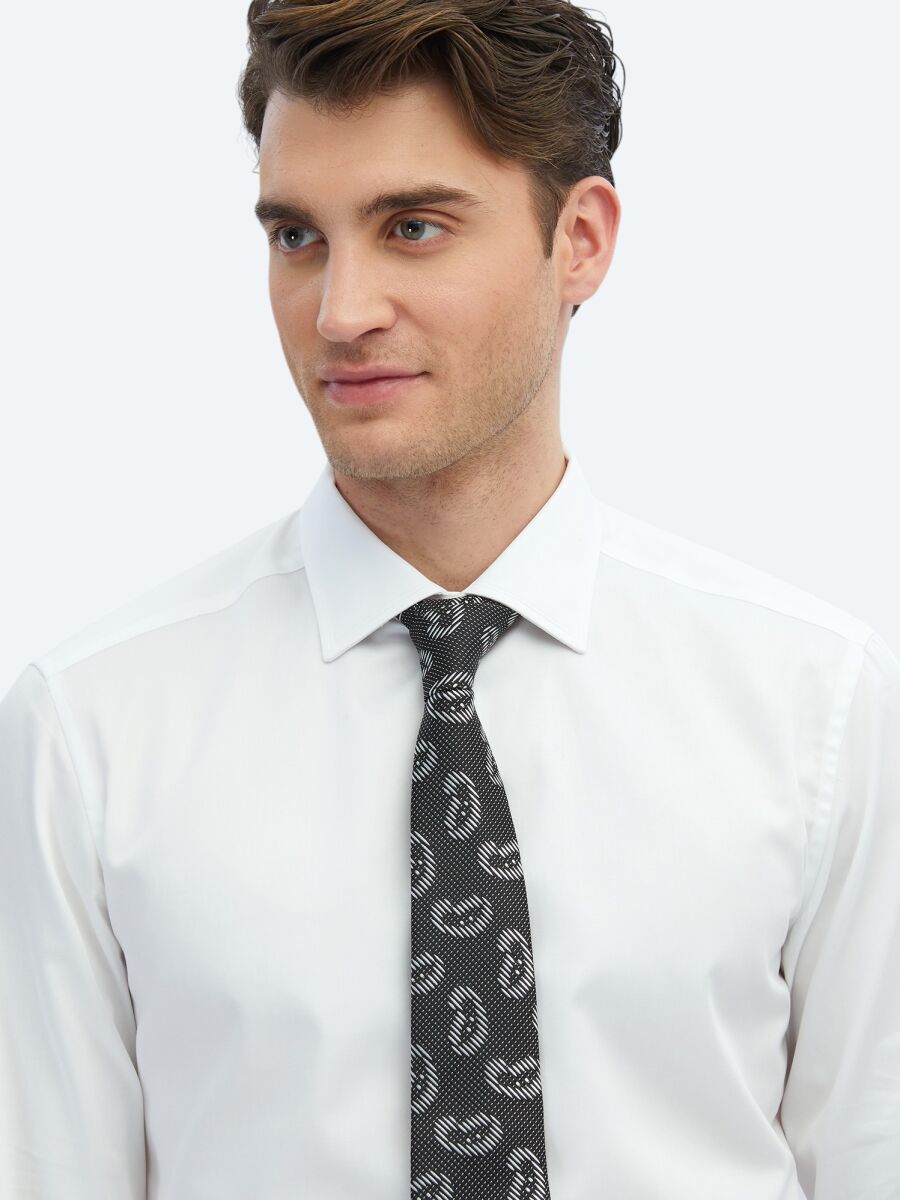 White Plain Slim Fit Long Weaving Classical 100% Cotton Shirt - 4