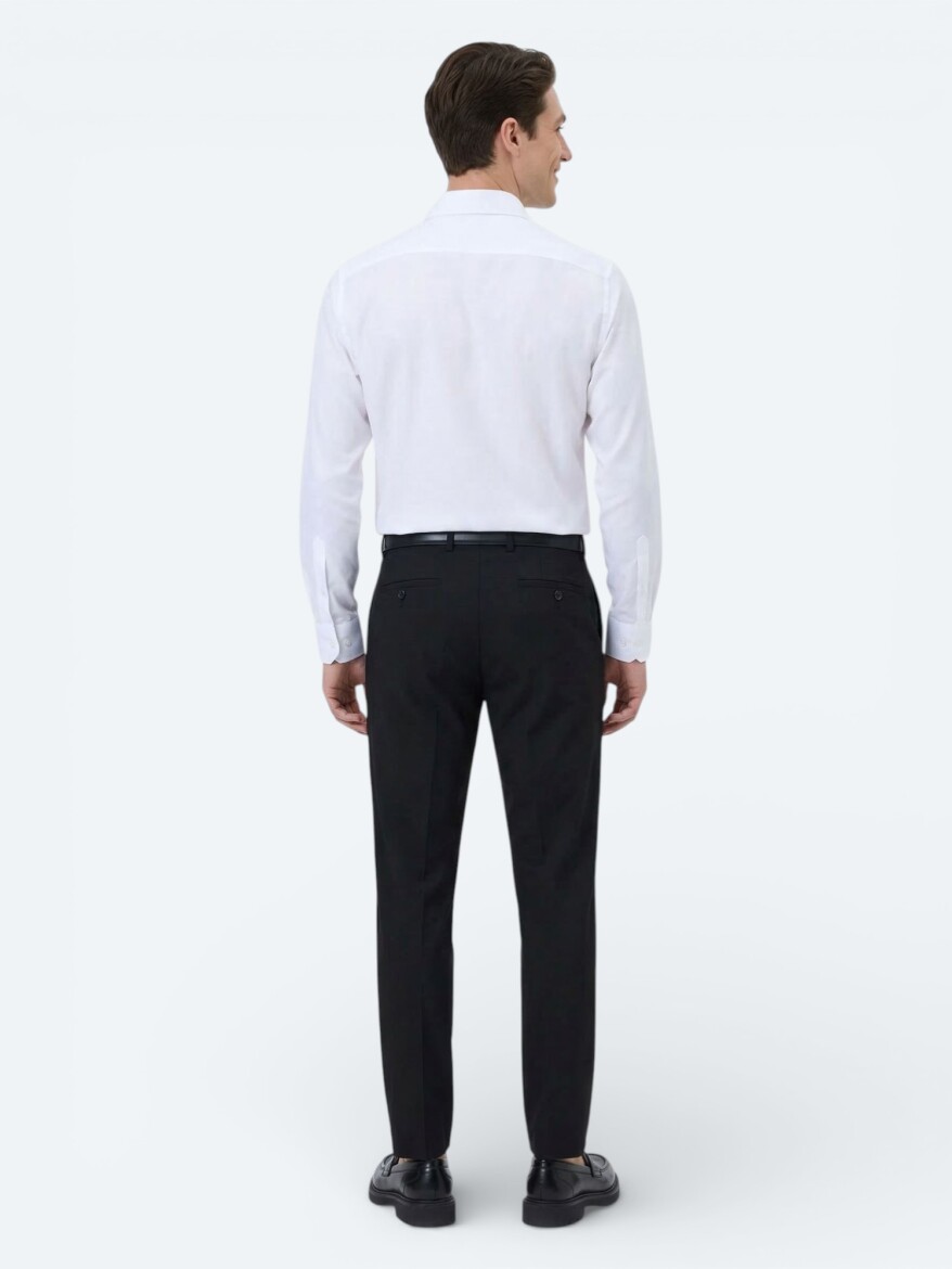 White Plain Slim Fit Long Weaving Classical Cotton Blended Shirt - 5