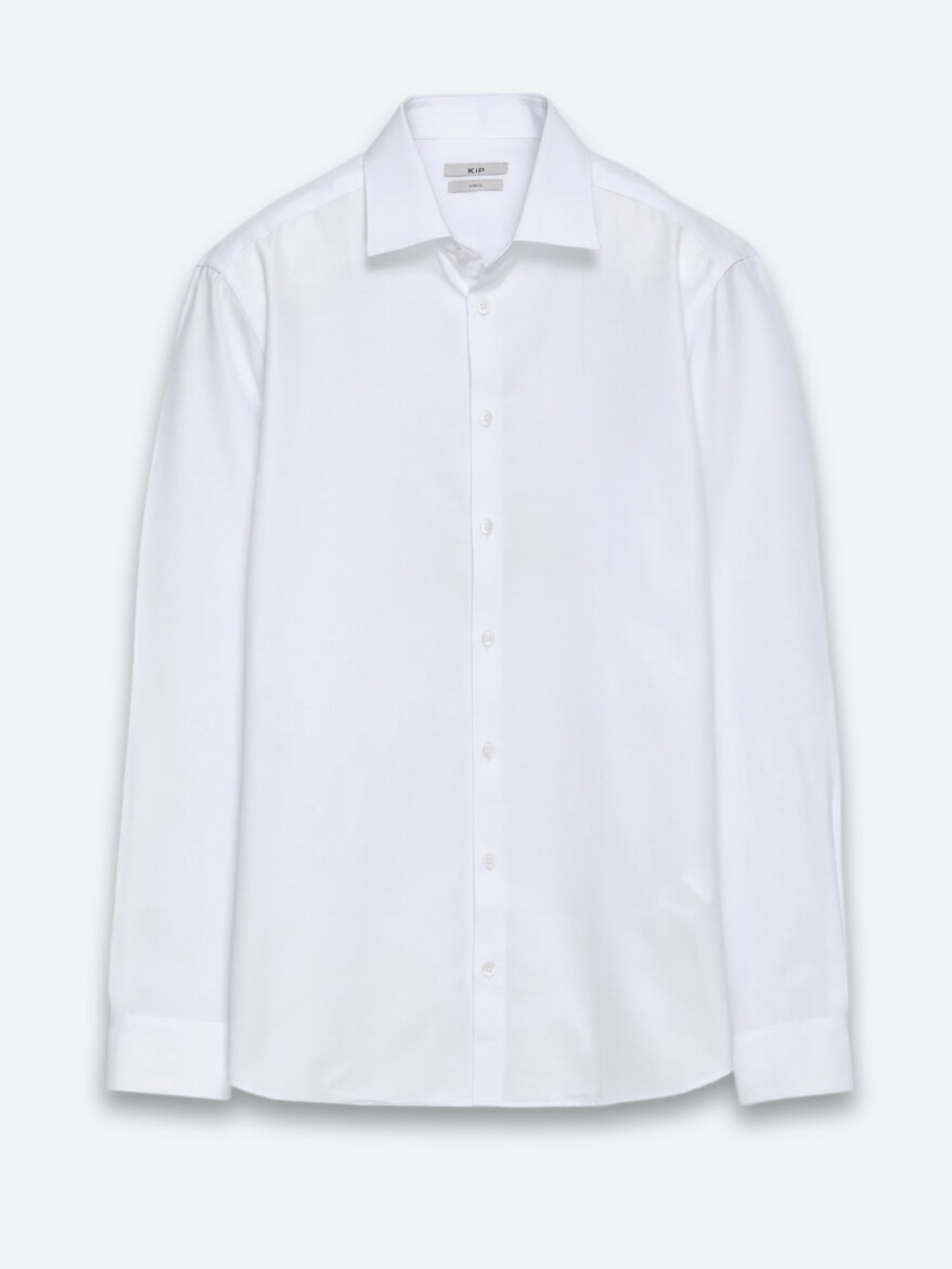 White Plain Slim Fit Long Weaving Classical Cotton Blended Shirt - 6